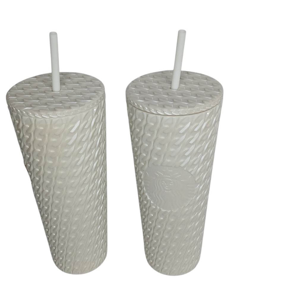 New FALL 2025 Cold Cup Pearl White Chain Link Textured 24 oz. Venti with Straw